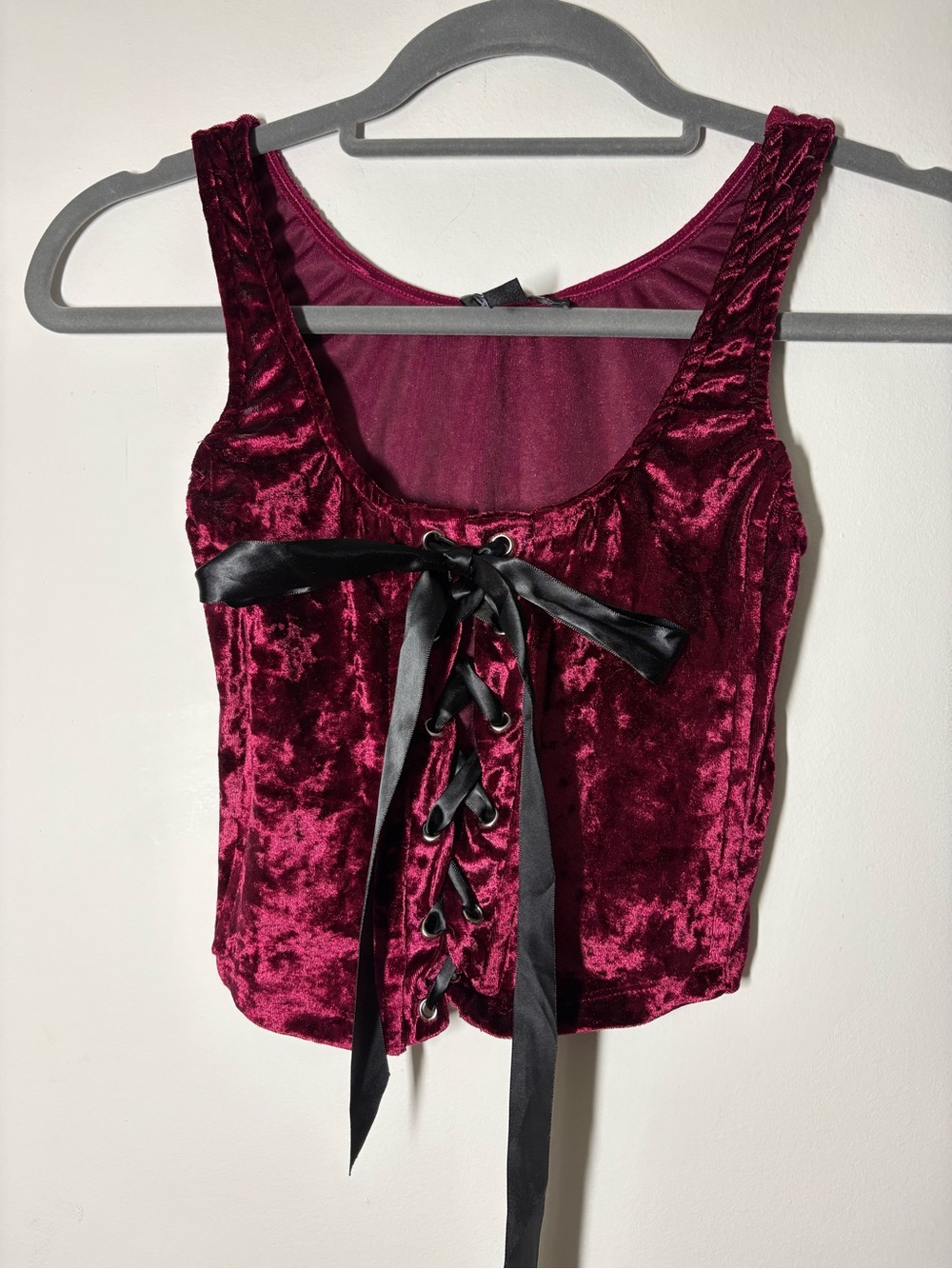 Dolls Kill wine Velvet Lace-Up bustier - Picture 3 of 10
